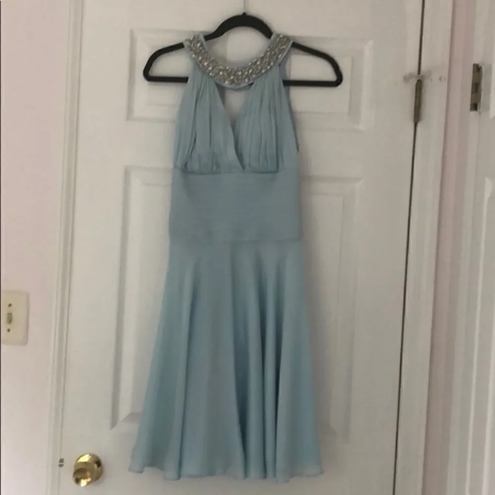 Silk & Beaded Halter Dress - Light Blue